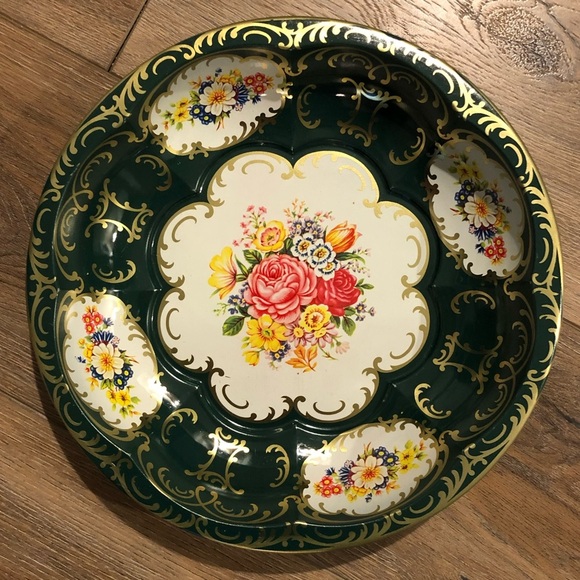 Daher Decorated Ware Metal Bowl - Green with Florals & Gold Accents - Picture 10 of 10